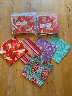 BIRD IN THE GARDEN 5" Fabric Quilting Squares 60 pc  Red Purple Teal, Multicolor